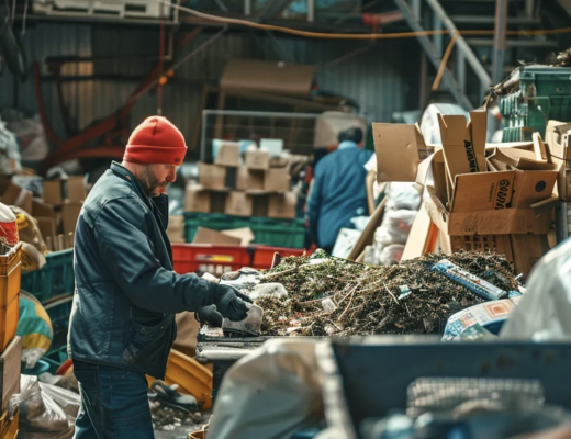 Group of People Sorting Through Junk in a Warehouse
